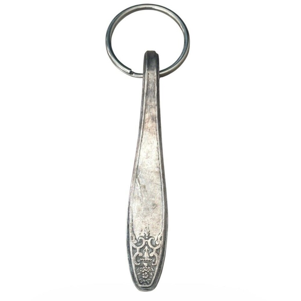 Vintage Silver Plate Spoon Handle Keychain Upcycled Boho Antique Flatware 3 Inch